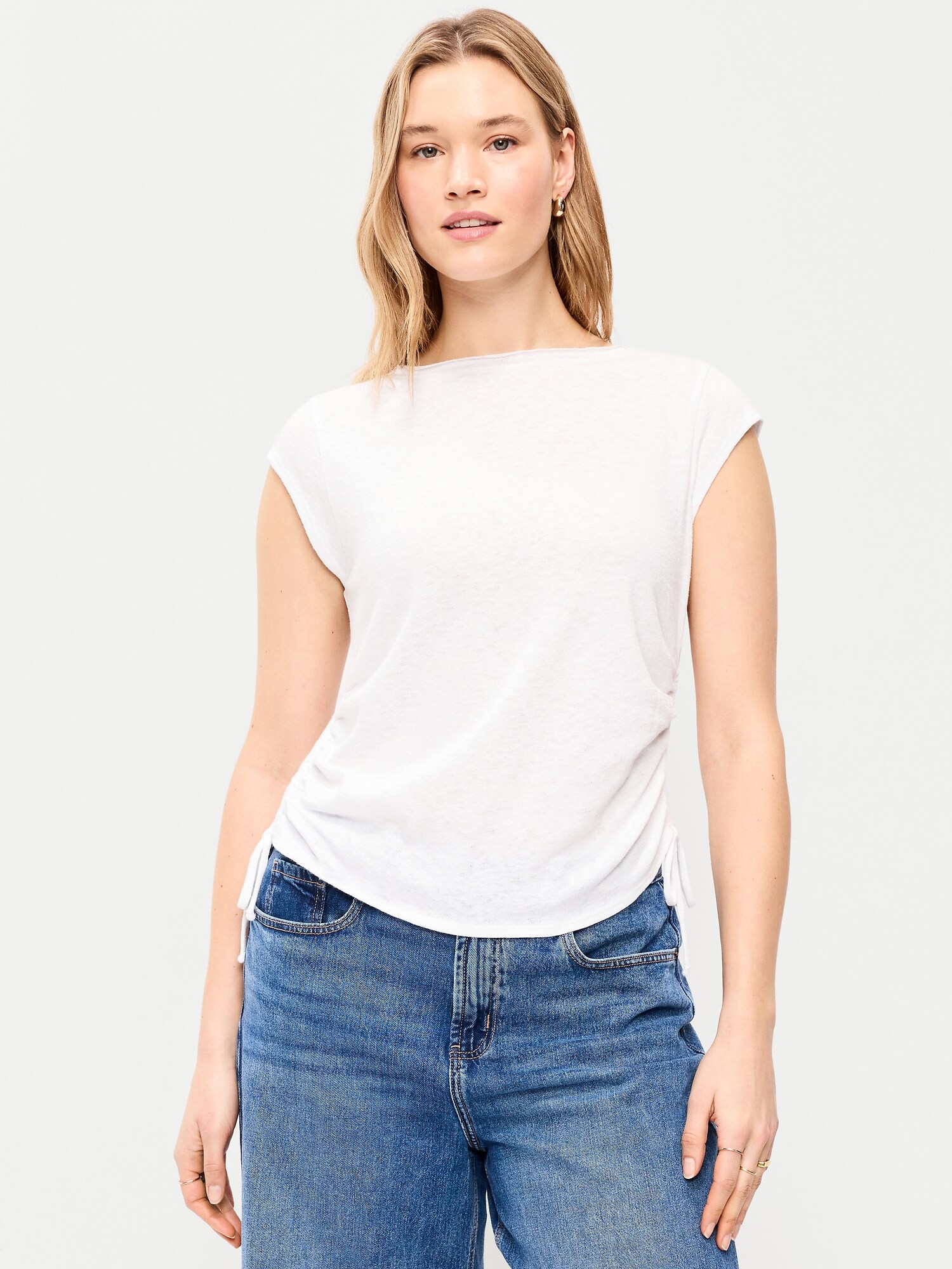 Cap-Sleeve Shirred Side Top