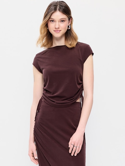Cap-Sleeve Shirred Side Top