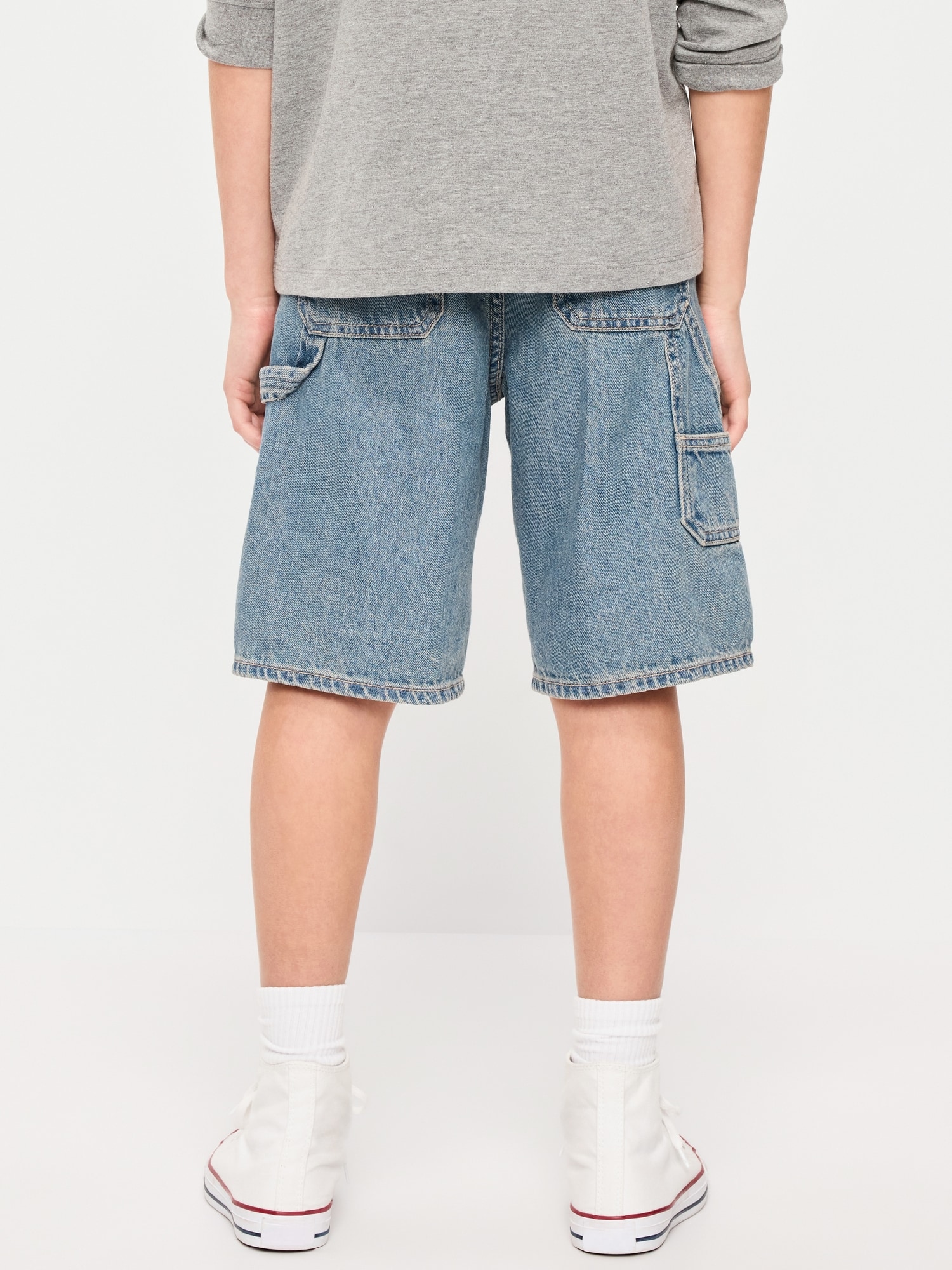 Below Knee Super Baggy Utility Jean Shorts for Boys