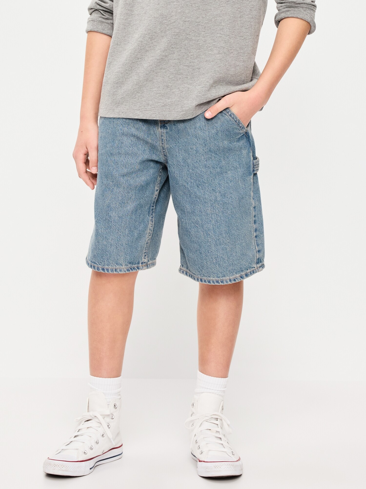 Below Knee Super Baggy Utility Jean Shorts for Boys