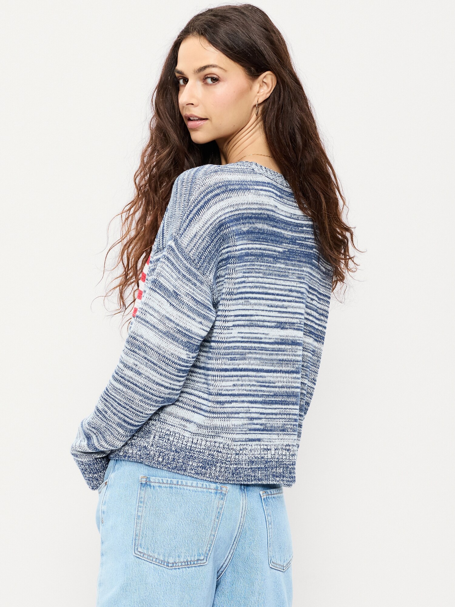 Женский свитер Old Navy Seaside Cotton Long-Sleeve Flag, цвет: Синий — фото 2