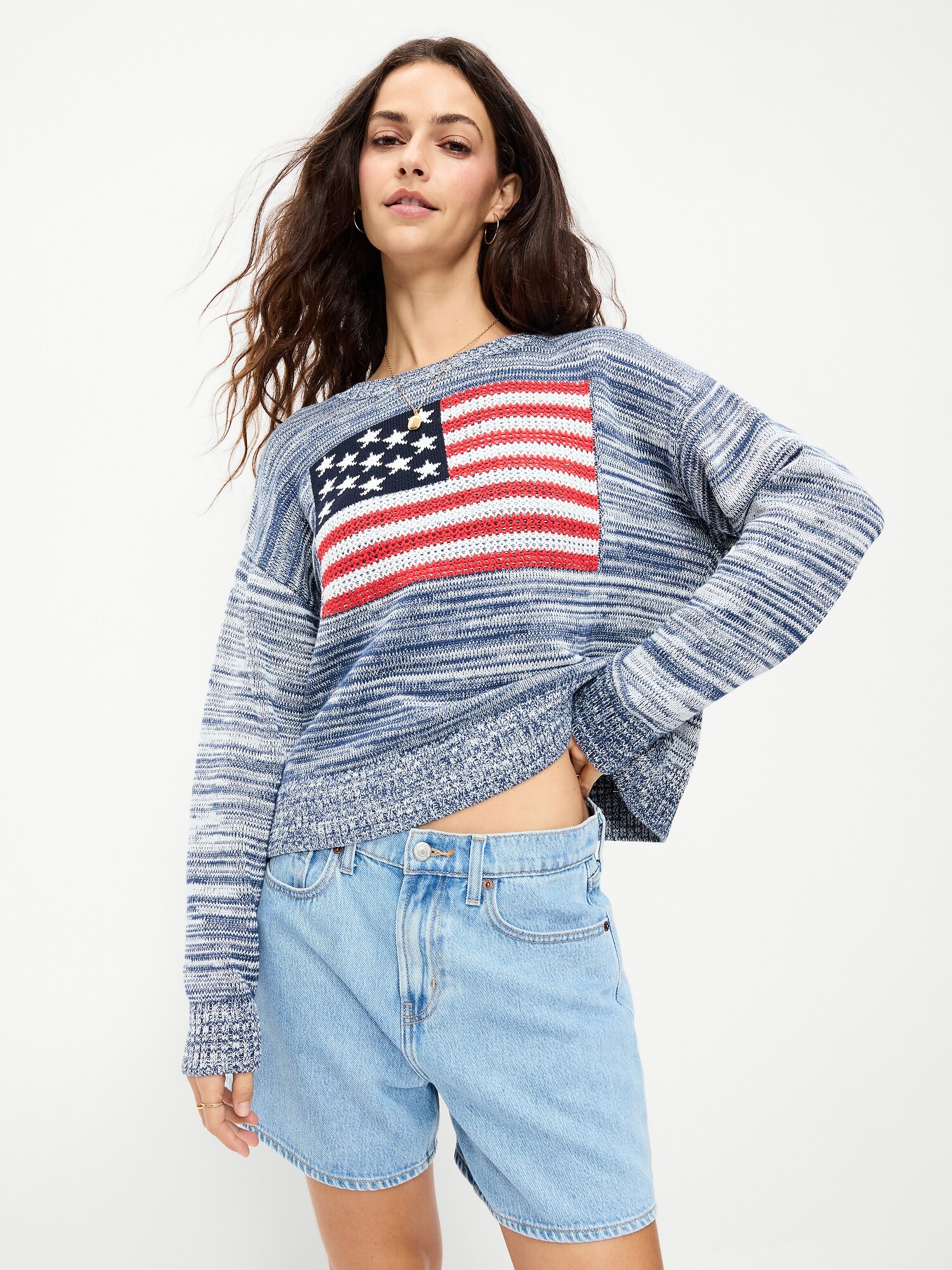 Женский свитер Old Navy Seaside Cotton Long-Sleeve Flag, цвет: Синий — фото 3