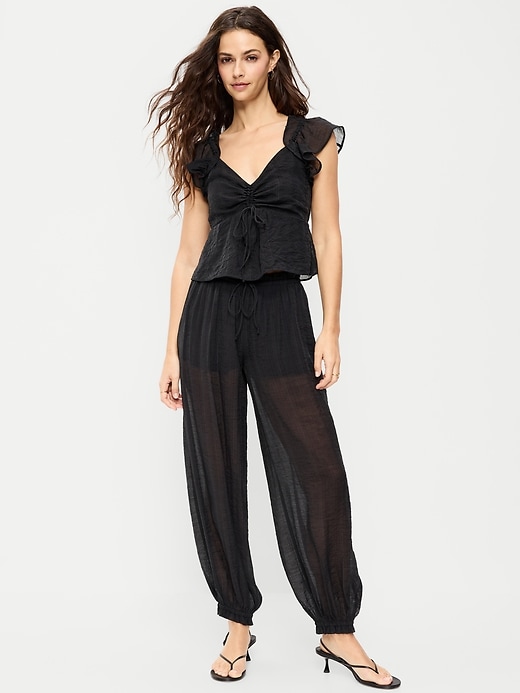 Image number 1 showing, High-Waisted Chiffon Harem Pants