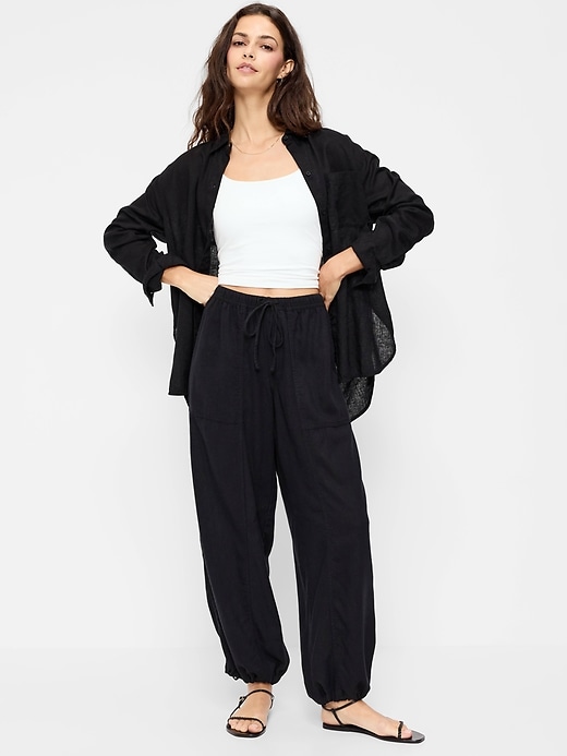Image number 1 showing, Mid-Rise Linen-Blend Cinched-Ankle Pants