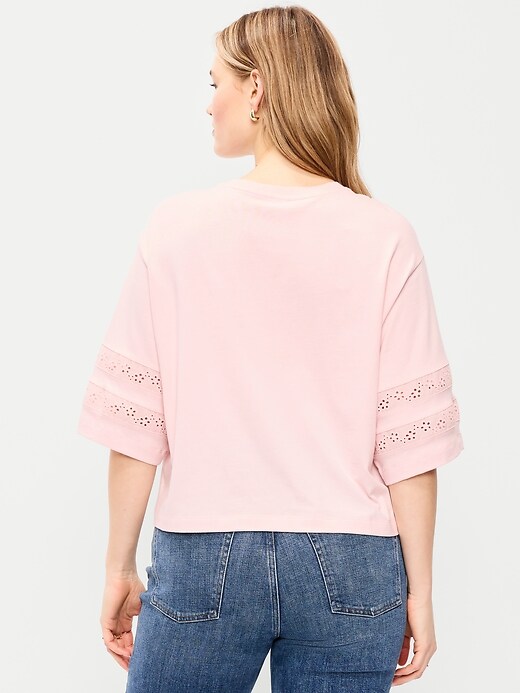 Image number 7 showing, Vintage Crew-Neck Cropped Lace-Trim T-Shirt