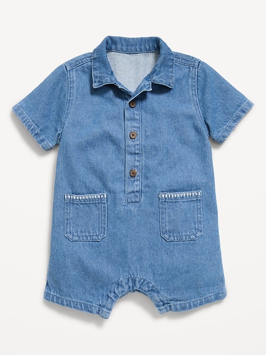 Image number 1 showing, Collared Denim One-Piece Romper for Baby