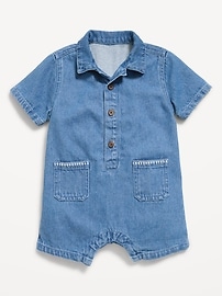 Image number 1 showing, Collared Denim One-Piece Romper for Baby