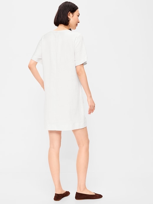Image number 2 showing, V-Neck Linen-Blend Mini Shift Dress