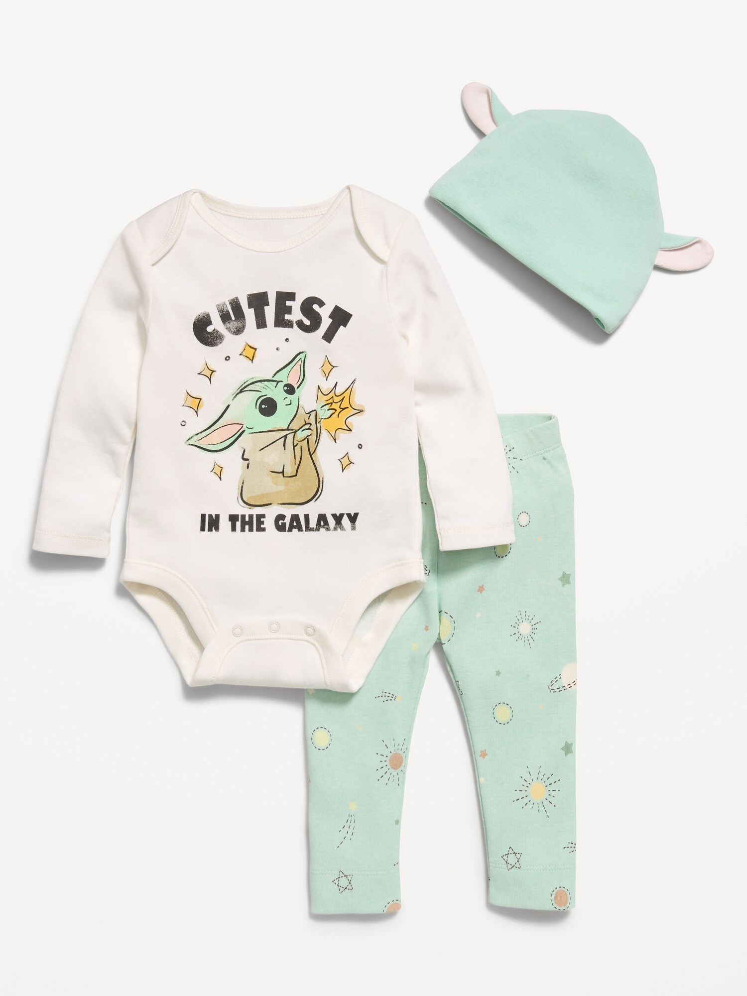 Леггинсы Old Navy Star Wars™ Grogu Bodysuit, Leggings & Beanie 3-Piece для малышей, цвет: Cutest In The Galaxy — фото 2