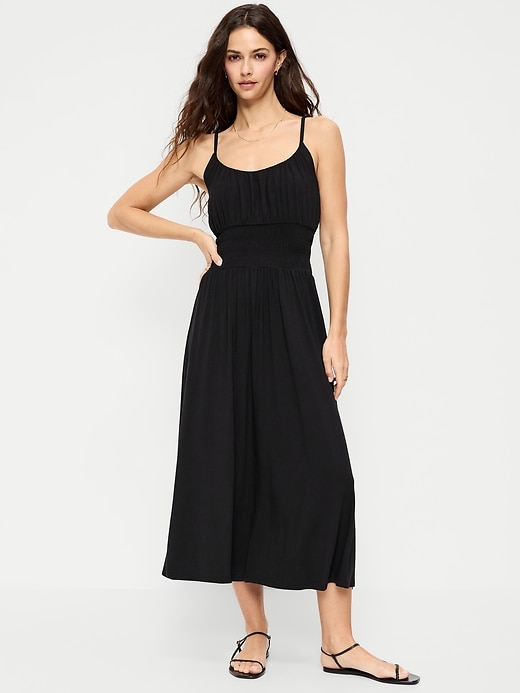 Image number 1 showing, Fit & Flare Jersey Smocked-Waist Midi Dress