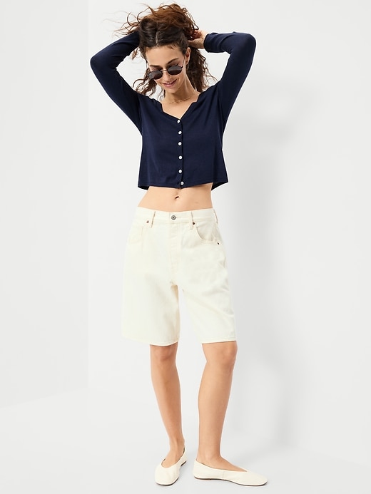 Image number 3 showing, Long-Sleeve Cropped V-Neck Cardigan
