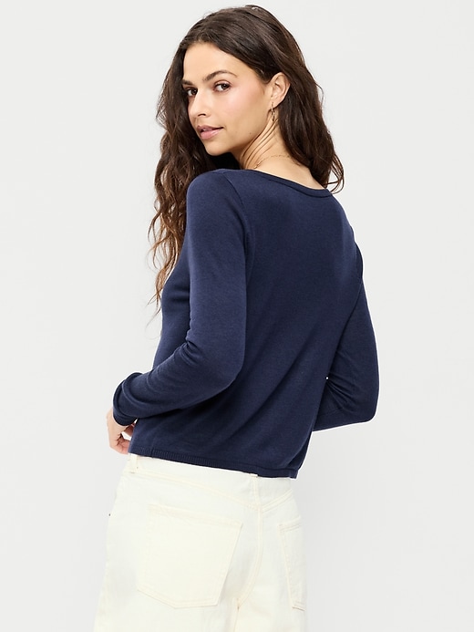 Image number 2 showing, Long-Sleeve Cropped V-Neck Cardigan