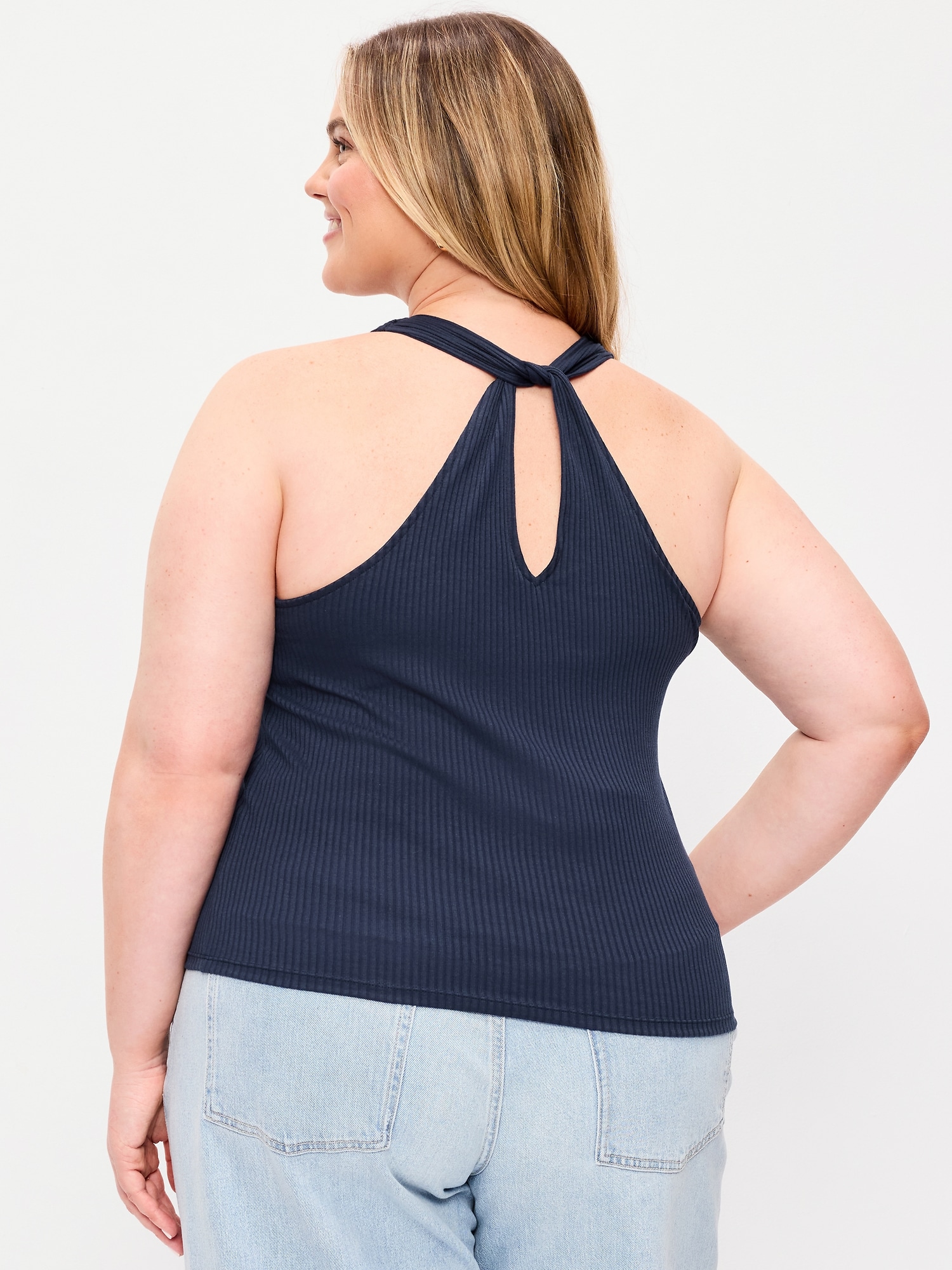 Ribbed Loop-Back Halter Top