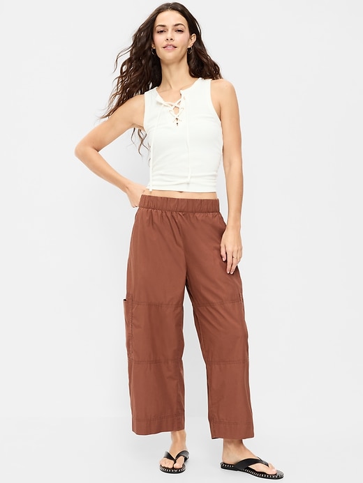 Image number 1 showing, Mid-Rise Pull-On Cropped Utility Pants