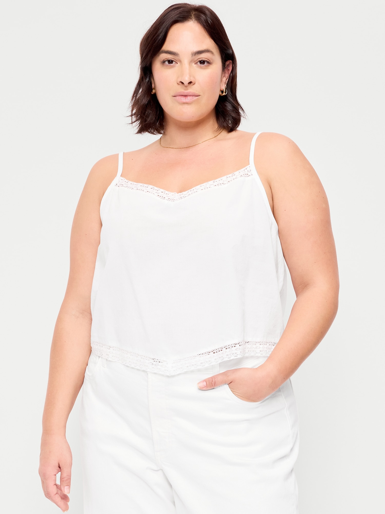 Lace-Trim Scarf Tank Top