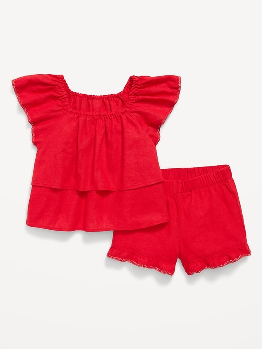 Image number 3 showing, Short-Sleeve Ruffled Linen-Blend Top and Shorts Set for Toddler Girls