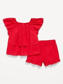 Image number 3 showing, Short-Sleeve Ruffled Linen-Blend Top and Shorts Set for Toddler Girls