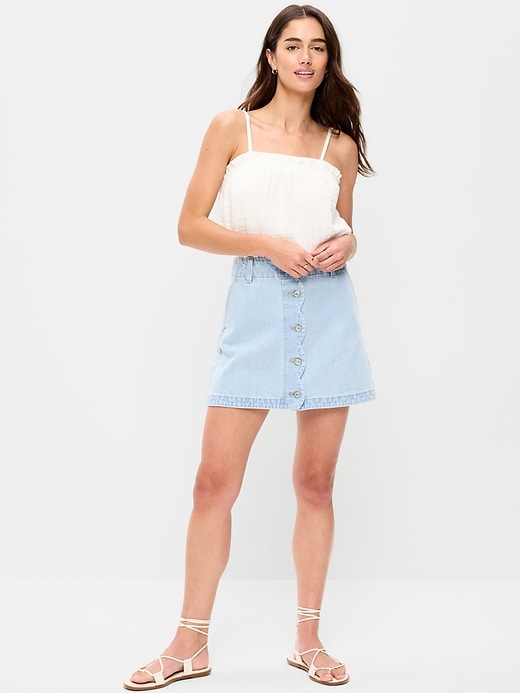 Image number 1 showing, Scalloped-Edge Button-Down Mini Skirt