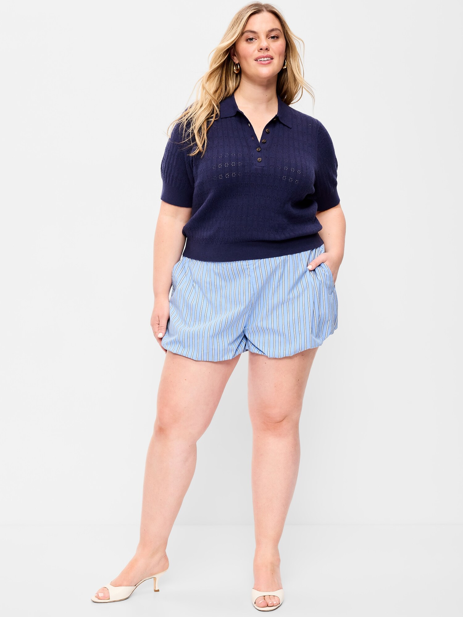 Женские шорты Old Navy Poplin Bubble Hem, цвет: Синий полосатый — фото 6
