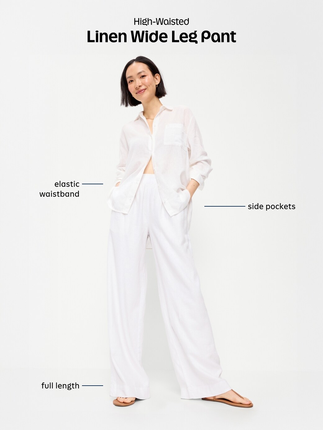 Женские брюки Old Navy High-Waisted Linen-Blend Super Wide-Leg, цвет: Синий полосатый — фото 5