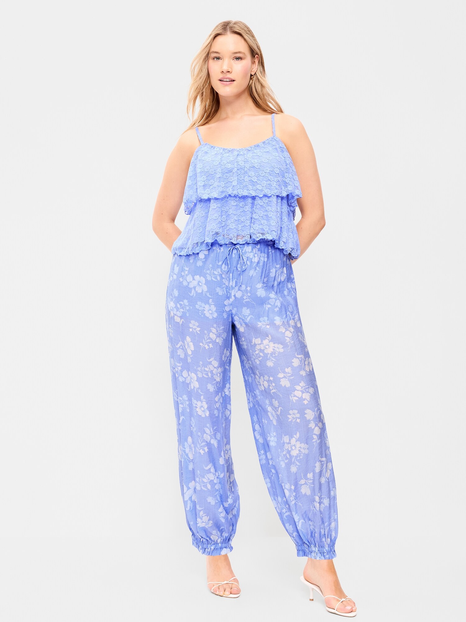 Женские брюки Old Navy High-Waisted Sheer Chiffon Harem, цвет: Синий с принтом — фото 5