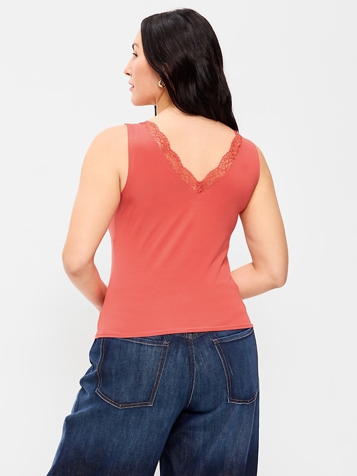 Image number 7 showing, Sleeveless Lace-Trim V-Neck Ribbed Top
