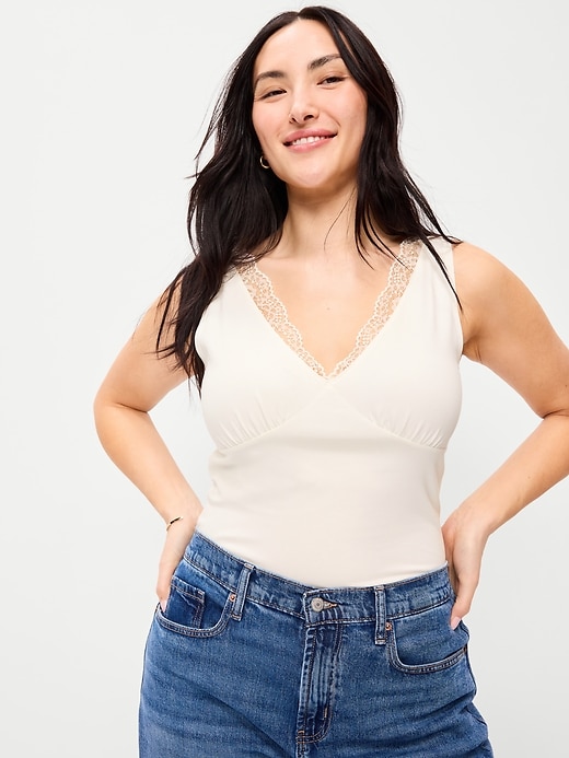 Image number 6 showing, Sleeveless Lace-Trim V-Neck Ribbed Top