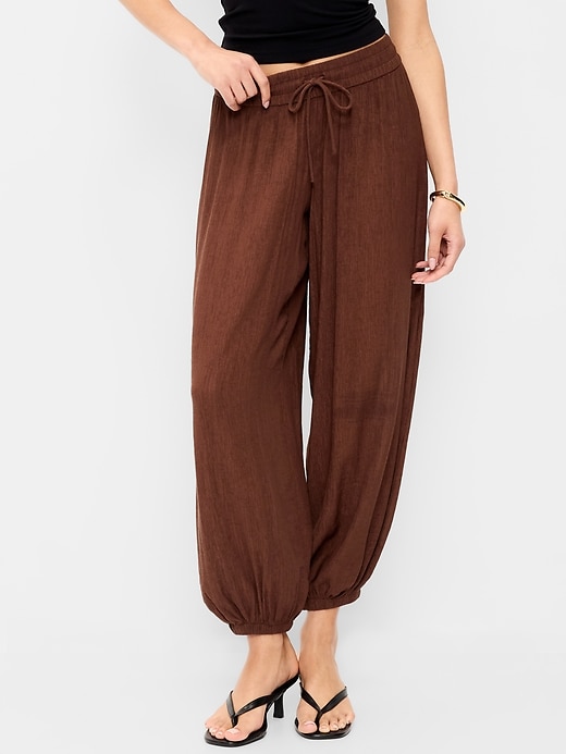 Image number 2 showing, High-Waisted Crinkle Chiffon Harem Pants