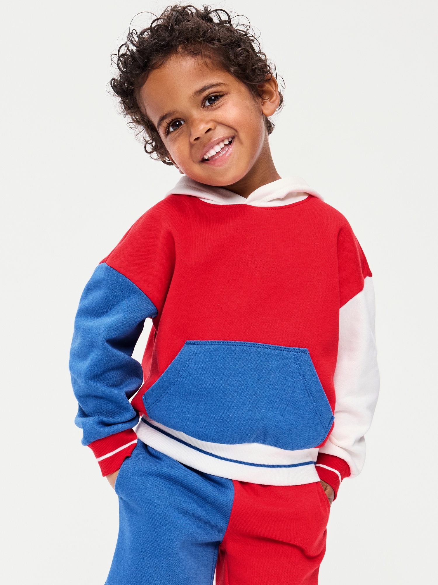 Oversized Boxy Color-Block Pullover Hoodie for Toddler Boys
