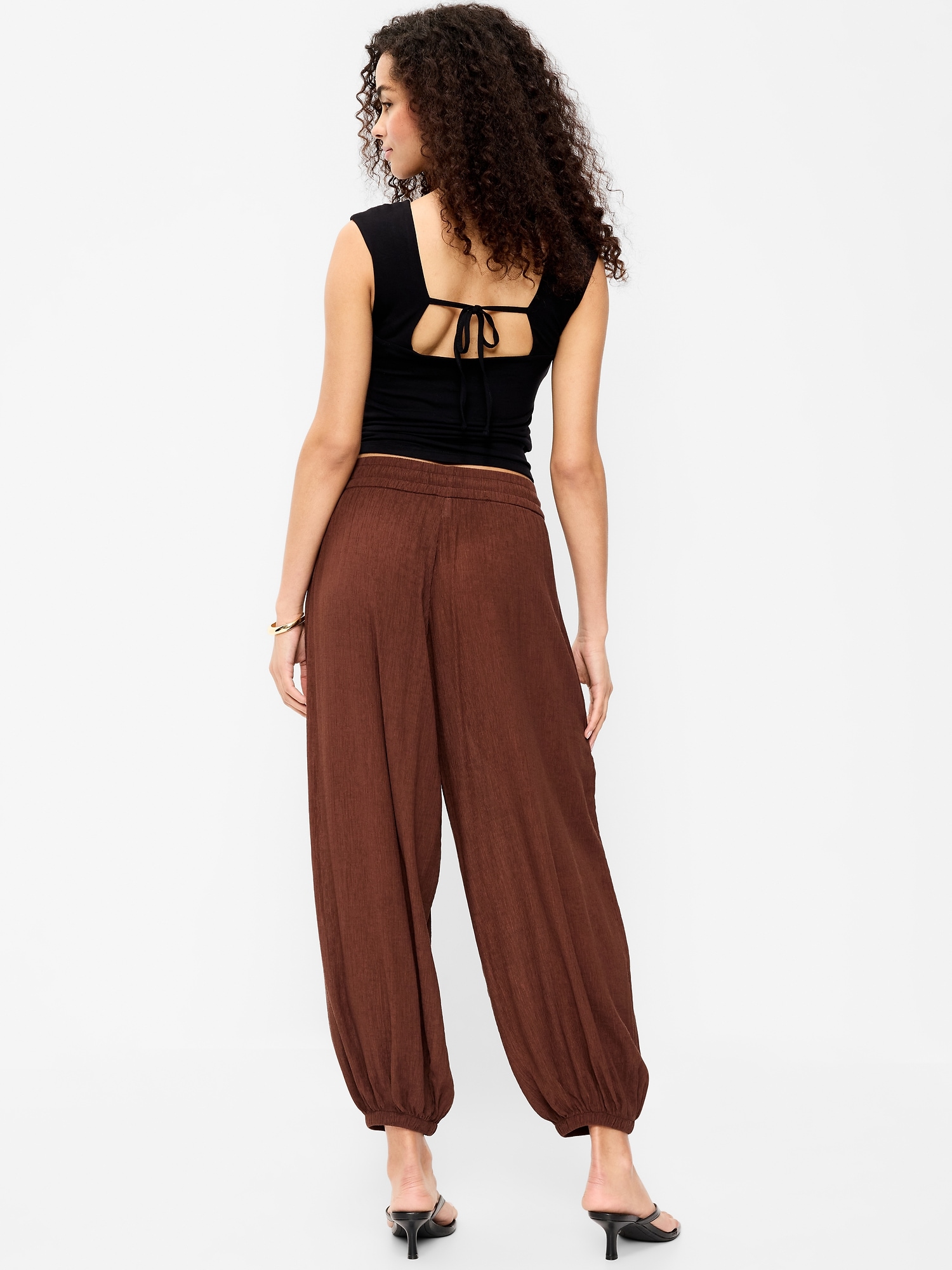 High-Waisted Crinkle Chiffon Harem Pants