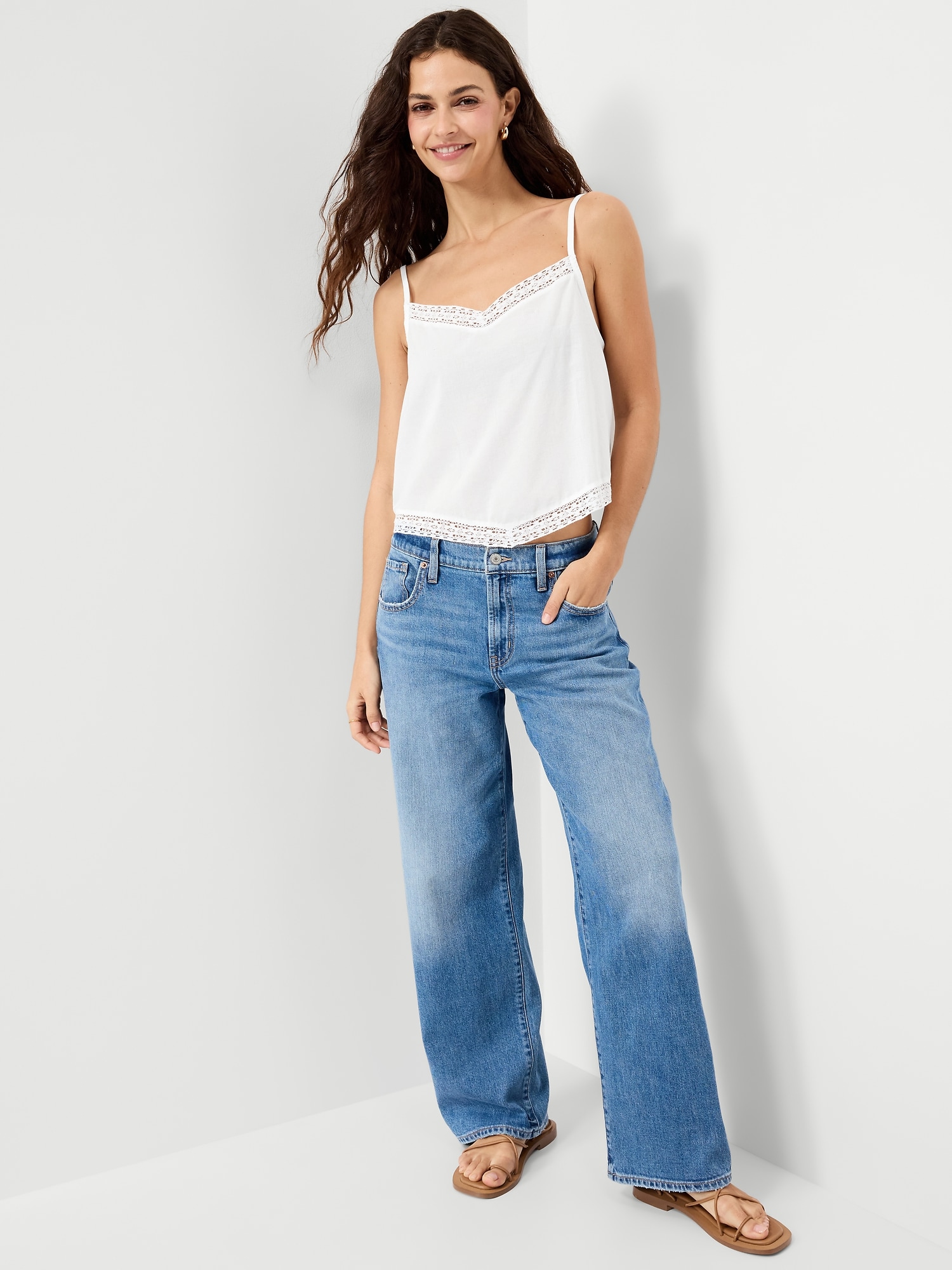 Lace-Trim Scarf Tank Top