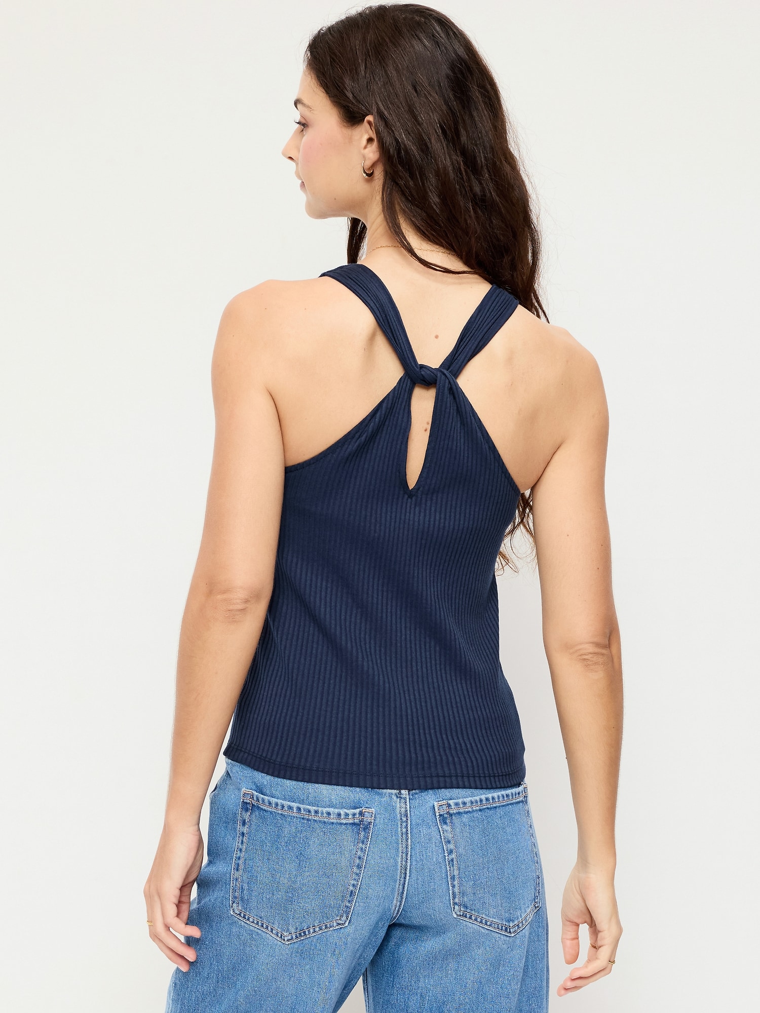 Ribbed Loop-Back Halter Top