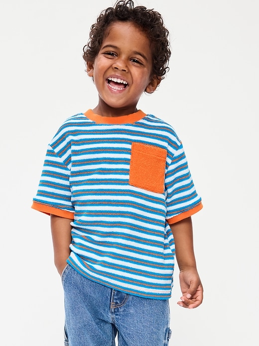 Image number 1 showing, Short-Sleeve Oversized Terry Pocket T-Shirt for Toddler Boys