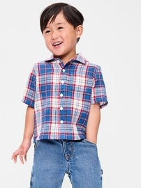 Image number 1 showing, Short-Sleeve Double-Weave Cotton Shirt for Toddler Boys