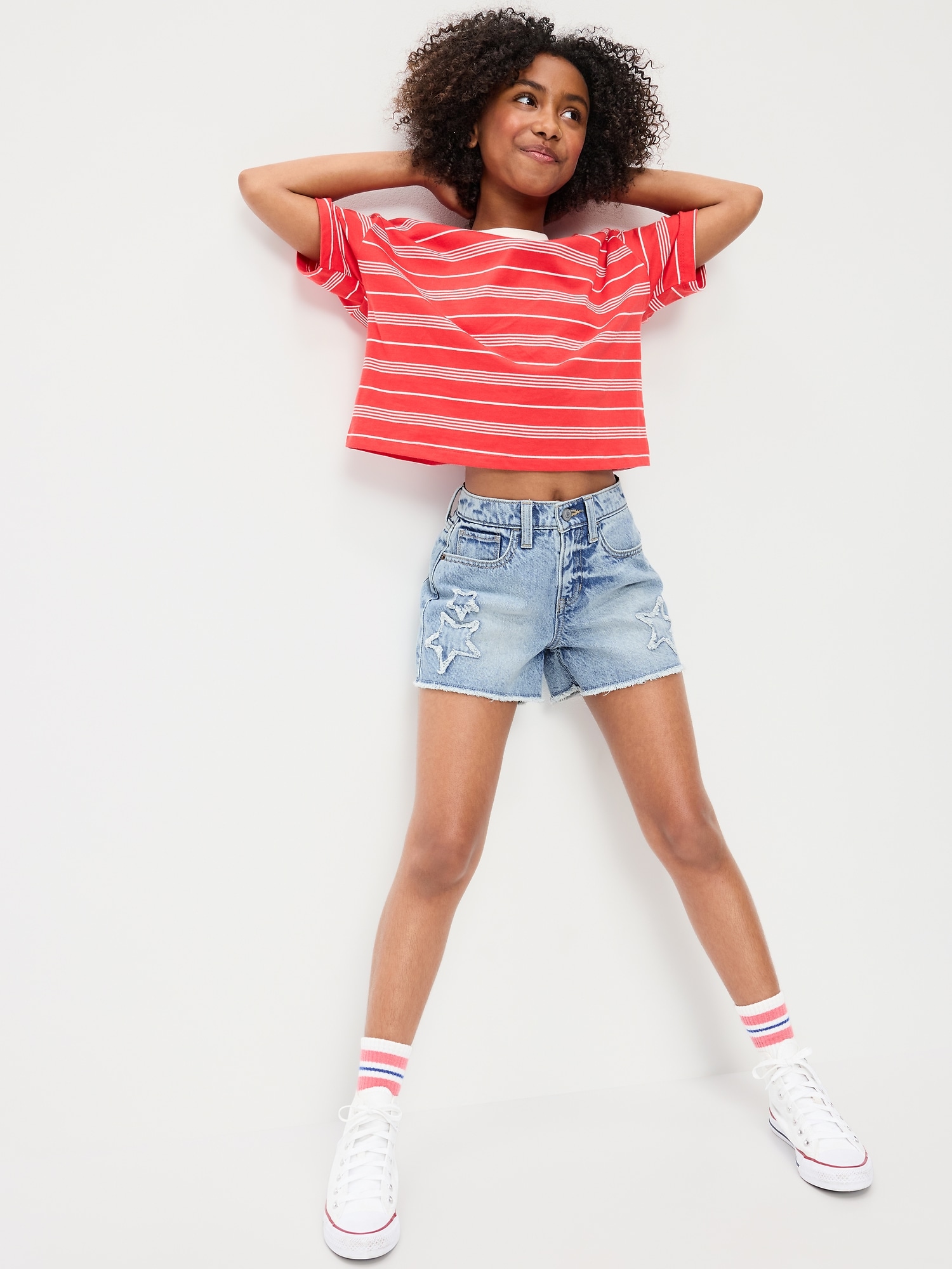 High-Waisted Frayed-Hem Jean Shorts for Girls