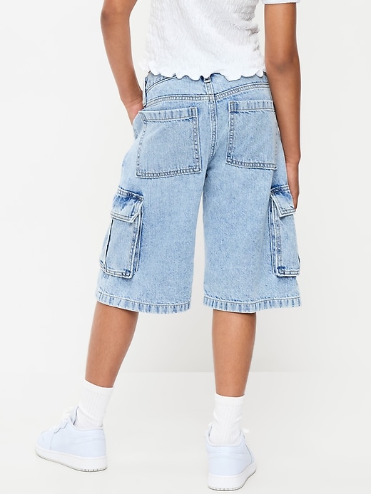 Image number 2 showing, Mid-Rise Ultra Baggy Cargo Jean Shorts for Girls