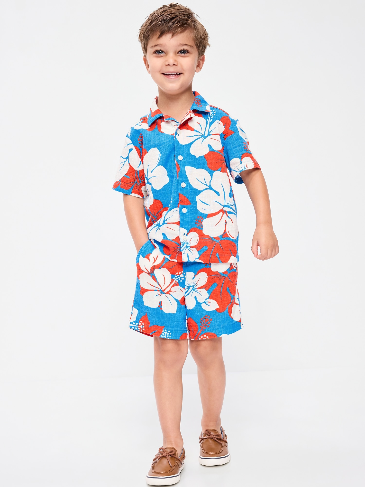 Printed Short-Sleeve Shirt and Shorts Set for Toddler Boys