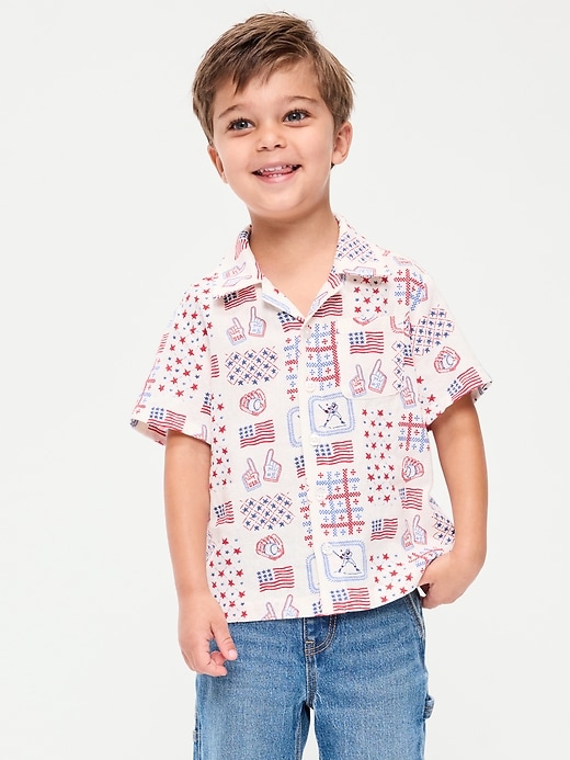 Image number 1 showing, Printed Linen-Blend Pocket Shirt for Toddler Boys