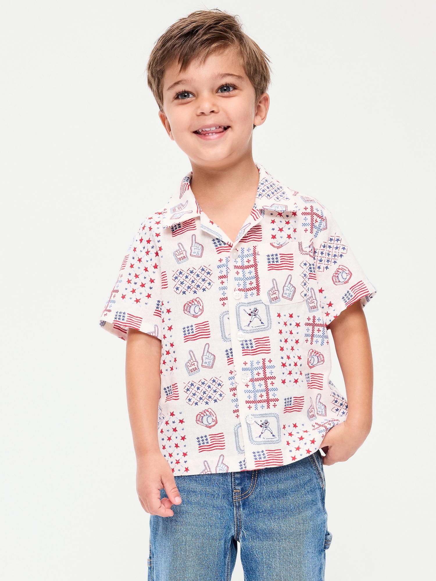 Printed Linen-Blend Pocket Shirt for Toddler Boys