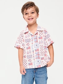 Image number 1 showing, Printed Linen-Blend Pocket Shirt for Toddler Boys