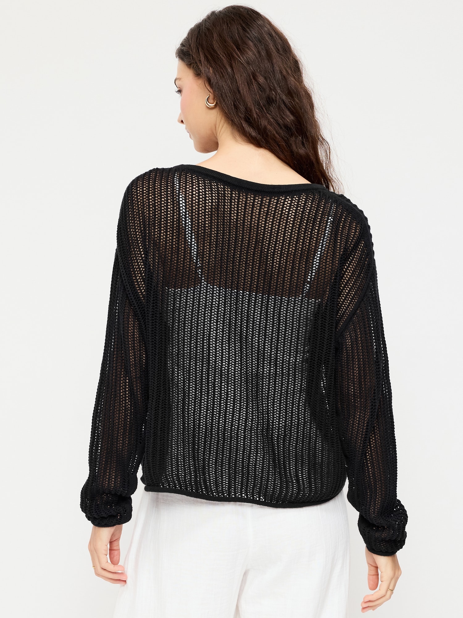 Open-Stitch Cropped Sweater