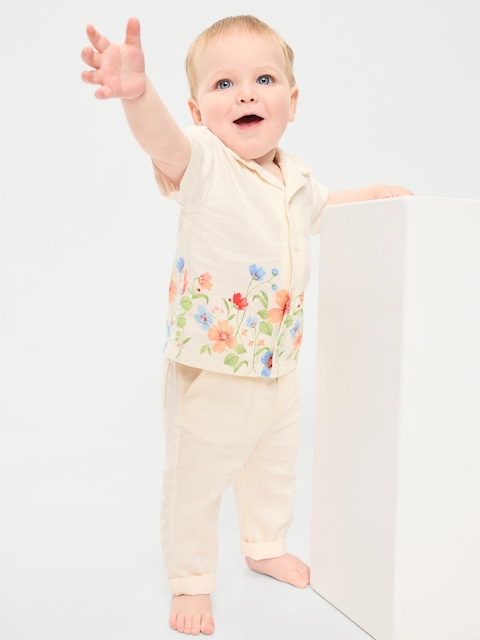 Printed Short-Sleeve Linen-Blend Shirt for Baby - Multi