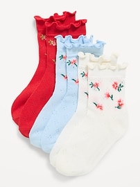 Image number 1 showing, Ruffled Pointelle-Knit Crew Sock 3-Pack for Toddler & Baby