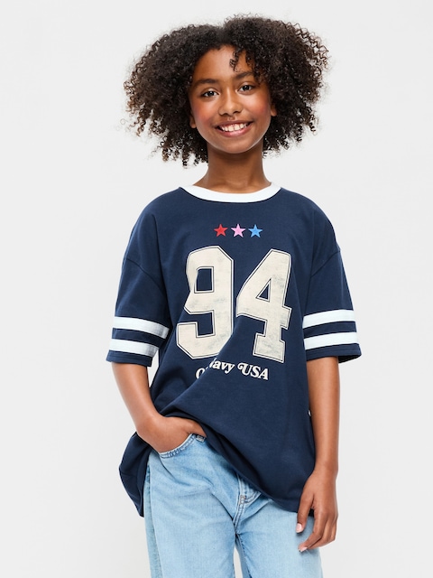 Oversized Short-Sleeve Graphic Tunic T-Shirt for Girls