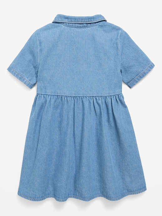 Image number 3 showing, Short-Sleeve Denim Shirt Dress for Toddler Girls