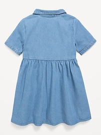 Image number 3 showing, Short-Sleeve Denim Shirt Dress for Toddler Girls