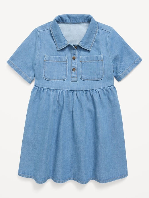 Image number 2 showing, Short-Sleeve Denim Shirt Dress for Toddler Girls
