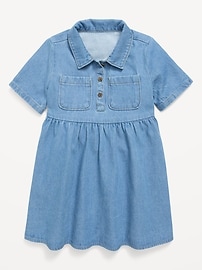 Image number 2 showing, Short-Sleeve Denim Shirt Dress for Toddler Girls