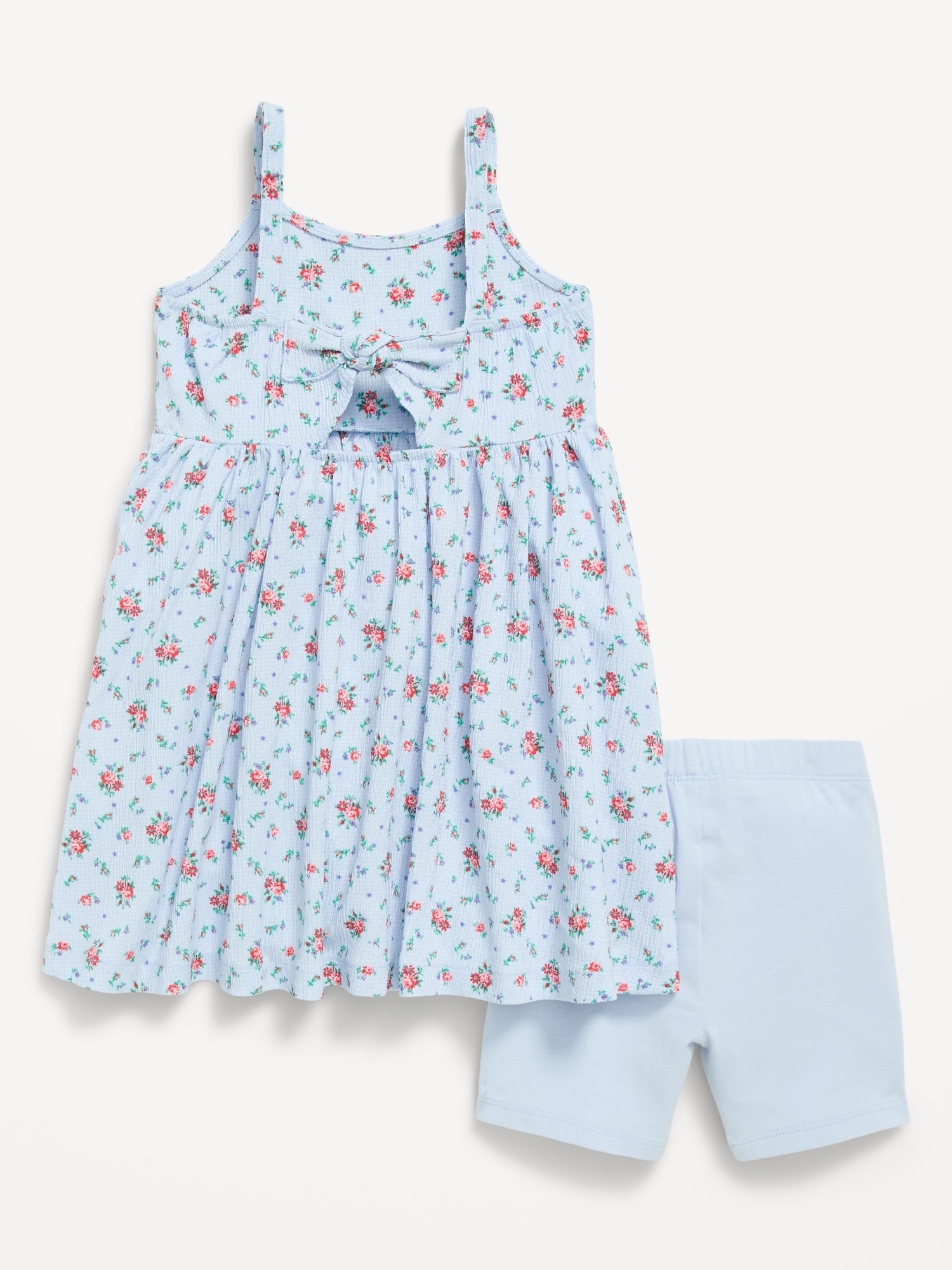 Printed Sleeveless Crinkled Dress and Biker Shorts Set for Toddler Girls