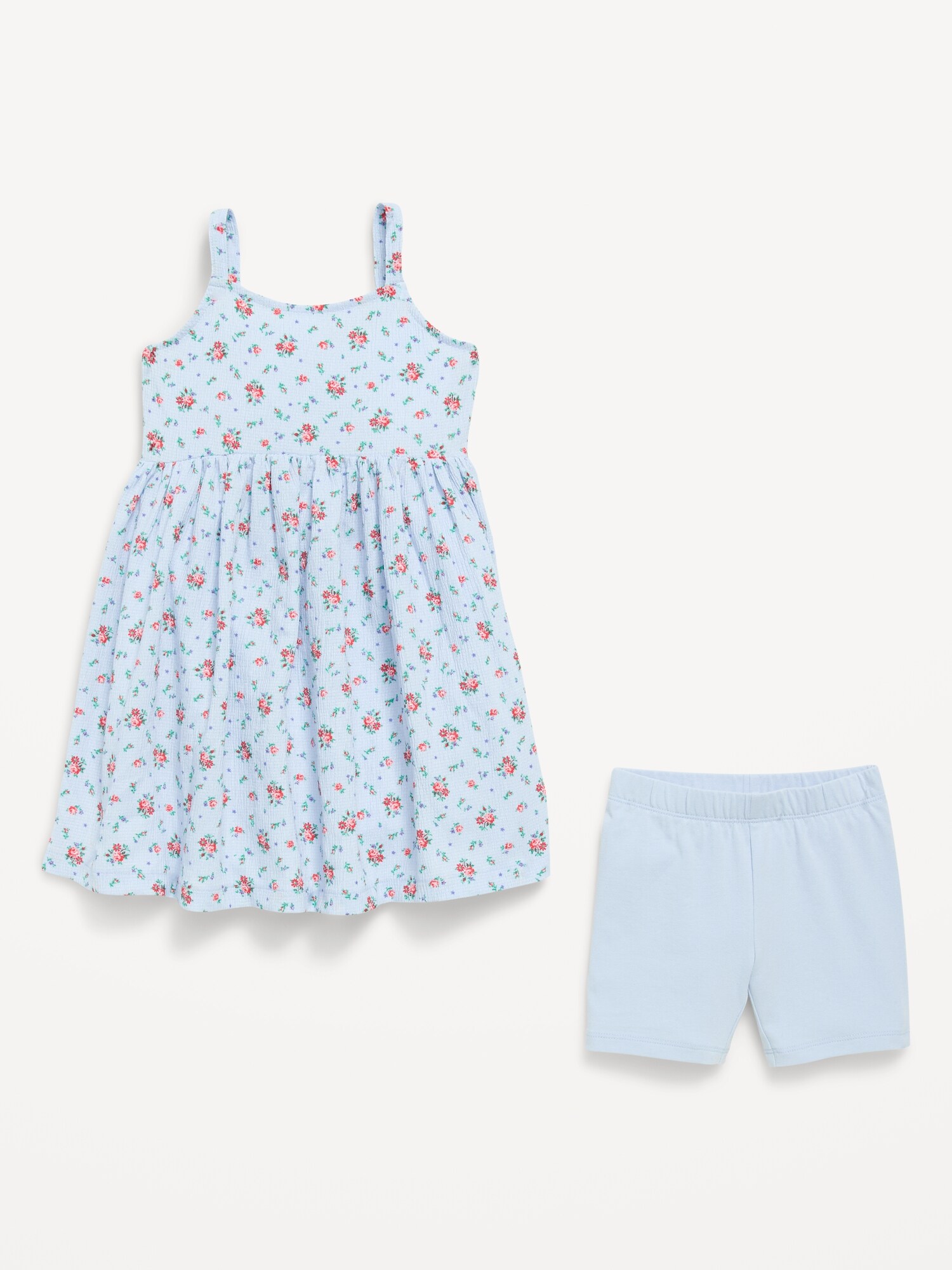 Детский комплект Old Navy Printed Sleeveless Crinkled Dress and Biker Shorts Set for Toddler Girls, цвет: Синий с принтом — фото 3